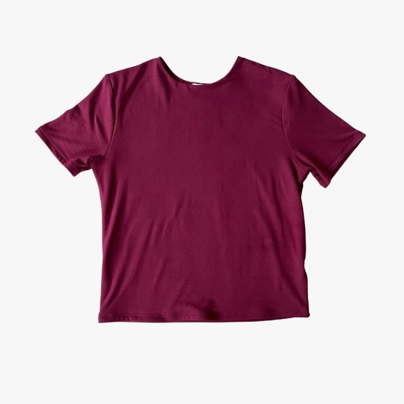 (NWT) Short Sleeve Double Layer / Long Crop Top - Burgundy - Picture 3 of 3